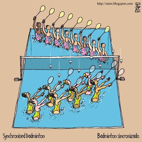 Cartoon: synchronised badminton (medium) by raim tagged synchronised,badminton,games,olympics