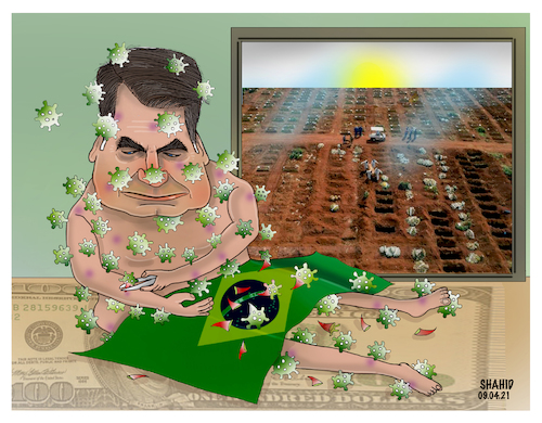 Cartoon: Covid-19 Tragedy in Brazil ! (medium) by Shahid Atiq tagged brazil