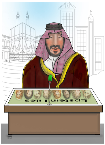 Cartoon: Epstein file reaches Saudi! (medium) by Shahid Atiq tagged saudi