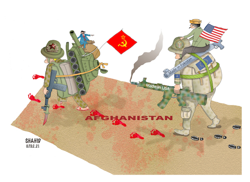 Cartoon: Exit and entry of two forces ! (medium) by Shahid Atiq tagged afghanistan