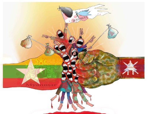 Cartoon: Fate of Rohingya under semicivil (medium) by Shahid Atiq tagged afghanistan,balkh,helmand,kabul,london,nangarhar,and,ghor,attack
