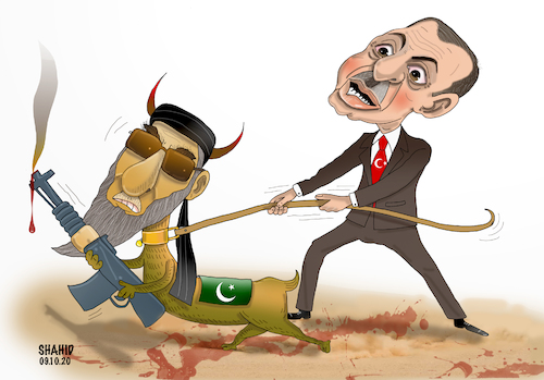 Cartoon: Hekmatyar to fight for Azerbaija (medium) by Shahid Atiq tagged afghanistan