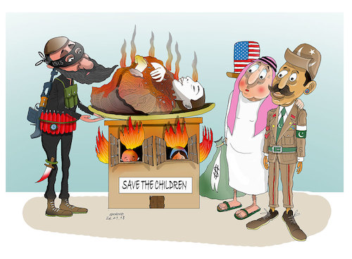 Cartoon: Save the Childern ! (medium) by Shahid Atiq tagged afghanistan,balkh,helmand,kabul,london,nangarhar,attack