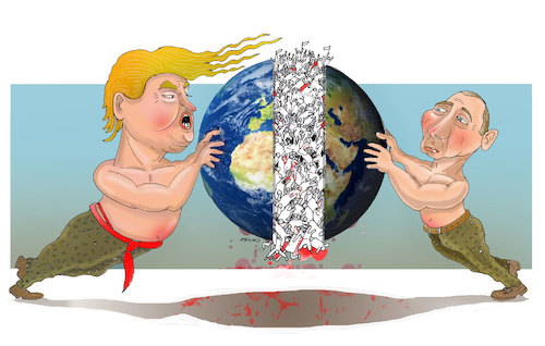 Cartoon: Squeezing and screwing the world (medium) by Shahid Atiq tagged afghanistan,balkh,helmand,kabul,attack