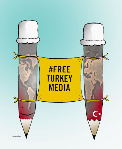 Cartoon: Support of turkish Journalists! (medium) by Shahid Atiq tagged afghanistan,balkh,helmand,kabul,attack