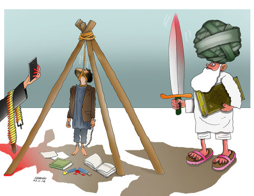 Cartoon: Sword of Religion ! (medium) by Shahid Atiq tagged trump,afghanistan,safi,shahid,bahar,ieba,rayian