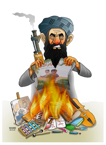 Cartoon: Taliban banned kids magazine ! (medium) by Shahid Atiq tagged afghanistan