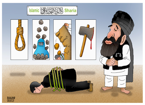Cartoon: Taliban court law! (medium) by Shahid Atiq tagged afghanistan