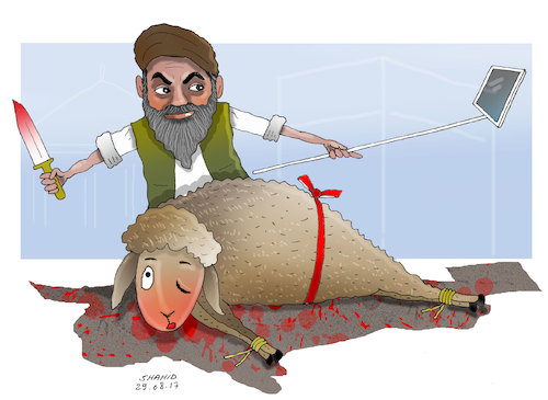 Cartoon: The sacrifice of Eid ul-Adha ! (medium) by Shahid Atiq tagged afghanistan,balkh,helmand,kabul,london,nangarhar,and,ghor,attack