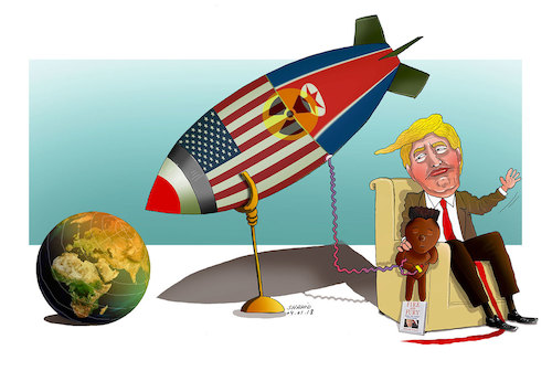 Cartoon: Trump and his kim! (medium) by Shahid Atiq tagged trump,and,his,kim