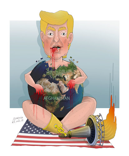 Cartoon: Trump wipe Afghanistan off the f (medium) by Shahid Atiq tagged afghanistan