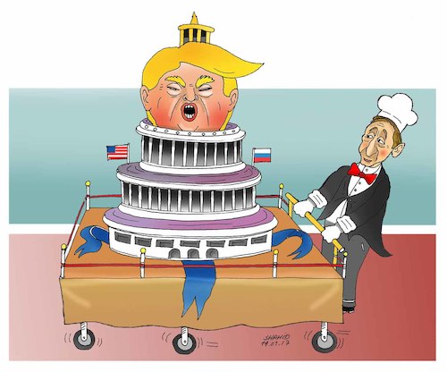 Cartoon: Trumputin Inauguration ! (medium) by Shahid Atiq tagged trump,afghanistan,safi,shahid,bahar,ieba,rayian,musa,kart,crni
