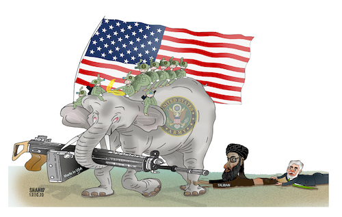 Cartoon: US withdrawal from AFG... (medium) by Shahid Atiq tagged afghanistan