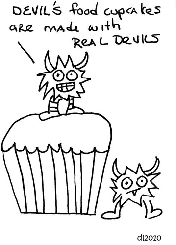 Cartoon: Gross But Cute (medium) by Deborah Leigh tagged grossbutcute,cupcake,cake,devil,desert,bw,drawing,deborahleigh