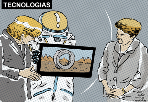 Cartoon: Angela Merkel and Dilma Rousseff (medium) by alves tagged technology