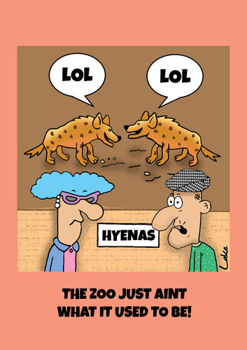 Cartoon: Lol at the Zoo cartoon (medium) by The Nuttaz tagged lol,zoo,hyenas,internet,chat,online,sms,txtspeak,txtese,chatspeak,txt,txtspk,txtk,txto,texting,smsish,txtslang