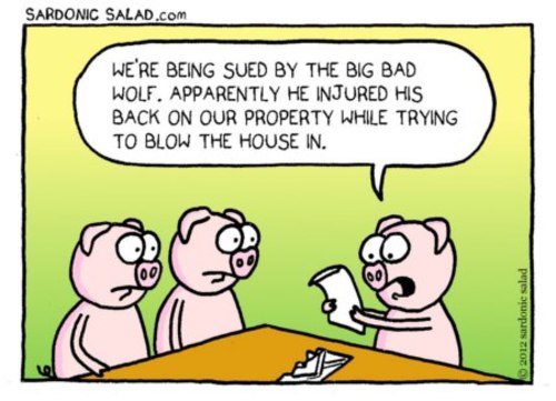 Cartoon: 3 pigs face legal action (medium) by sardonic salad tagged little,pigs,big,bad,wolf,cartoon,comic,sardonic,salad