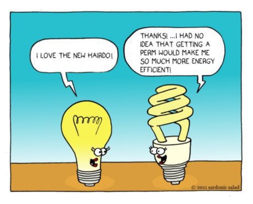 Cartoon: energy efficient hairdo (medium) by sardonic salad tagged light,bulb,hairdo,cartoon,comic,humor,energy,efficient,sardonic,salad