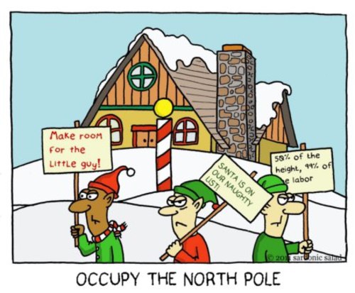 Cartoon: Occupy the North Pole (medium) by sardonic salad tagged 99,percent,cartoon,comic,sardonic,salad,picket,elves,santa,christmas,protest