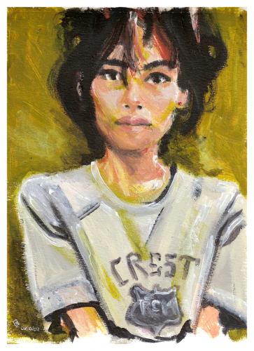 Cartoon: Androgynous girl (medium) by Laurie Mouret tagged acrylics,photograph,asian,girl,paper,