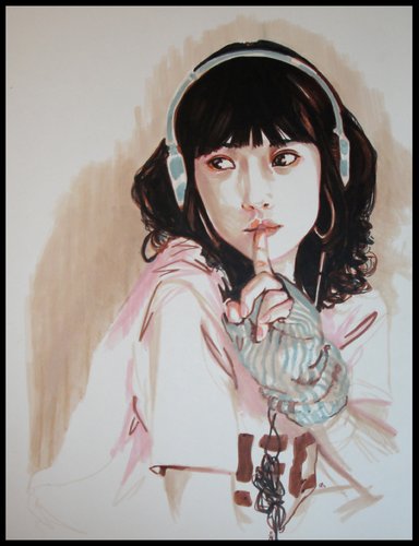 Cartoon: Shhhhsh (medium) by Laurie Mouret tagged headphones,asian,girl,music