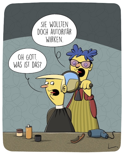 Cartoon: Autoritär (medium) by SCHÖN BLÖD tagged donald,trump,frisur,friseur,haarschnitt,autoritär,donald,trump,frisur,friseur,haarschnitt,autoritär