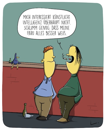 Cartoon: Besserwisserin (medium) by SCHÖN BLÖD tagged thomas,luft,ehefrau,mauer,gespräch,digitalisierung,cartoonalarm,besserwisser,männer,frau,künstliche,intelligenz,thomas,luft,ehefrau,mauer,gespräch,digitalisierung,cartoonalarm,besserwisser,männer,frau,künstliche,intelligenz