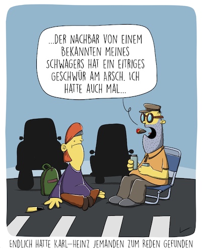 Cartoon: Gespräch (medium) by SCHÖN BLÖD tagged thomas,luft,cartoon,klimaschutz,klimaaktivist,klimakleber,naturschutz,ankleben,gespräch,rentner,thomas,luft,cartoon,klimaschutz,klimaaktivist,klimakleber,naturschutz,ankleben,gespräch,rentner