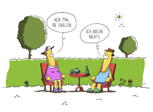 Cartoon: Grillen (medium) by SCHÖN BLÖD tagged frau,mann,missverständnis,riechen,essen,garten,grillen,lustig,cartoon,luft,thomas,thomas,luft,cartoon,lustig,grillen,garten,essen,riechen,missverständnis,mann,frau