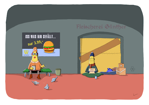 Cartoon: Hunger (medium) by SCHÖN BLÖD tagged thomas,luft,cartoon,lustig,hunger,penner,obdachloser,obdachlosigkeit,frau,mann,hungrig,tauben,vögel,füttern,burger,thomas,luft,cartoon,lustig,hunger,penner,obdachloser,obdachlosigkeit,frau,mann,hungrig,tauben,vögel,füttern,burger