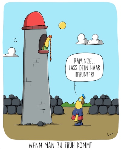 Cartoon: Rapunzel (medium) by SCHÖN BLÖD tagged thomas,luft,cartoon,lustig,spaß,humor,rapunzel,prinz,märchen,haare,turm,thomas,luft,cartoon,lustig,spaß,humor,rapunzel,prinz,märchen,haare,turm