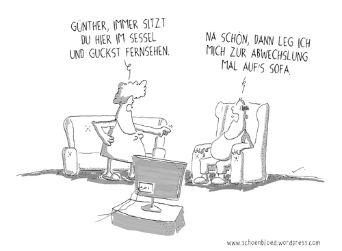 Cartoon: Sofa (medium) by SCHÖN BLÖD tagged schön,blöd,thomas,luft,cartoon,lustig,sofa,couch,fernseher,sessel,faul,sofa,couch,fernseher,sessel,faul