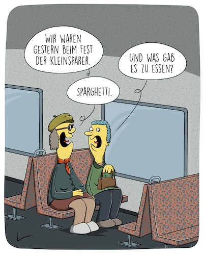 Cartoon: Sparghetti (medium) by SCHÖN BLÖD tagged sparen,geld,finanzen,bus,spaghetti,feier,sparen,geld,finanzen,bus,spaghetti,feier
