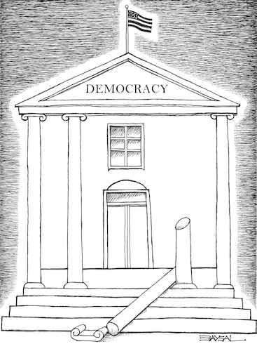 Cartoon: USA and Democracy... (medium) by ercan baysal tagged democracy,usa,america,yanke,american,trump,party,policy,politician,whitehouse