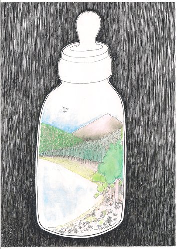 Cartoon: feeding bottle (medium) by ercan baysal tagged humor,art,dirtiness,milk,black,ercanbaysal,nature,sky,tree,water,air,nipple