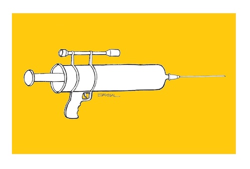Cartoon: syringe (medium) by ercan baysal tagged syringe,injector,binoculars,covit,pandemi,vaccine,needle,doctor,nurse,virus,medicine