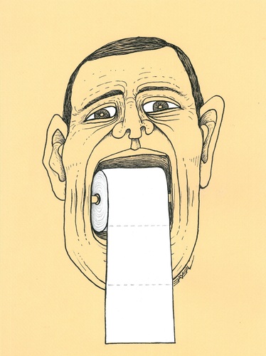 Cartoon: Toilet Paper (medium) by ercan baysal tagged portrait,man,colour,pink,oral,politico,humour,logo,turkey,absurd,art,work,handmade,türkiye,ercanbaysal,paper,toilet