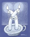 Cartoon: Fate (small) by ercan baysal tagged fate,candle,time,lover,turkey,follow,cuddle,selfie,good,job,fine,fineart,picture,image,vision,mixed,daydream,fantasy,handmade,art,work,artwork,grotesk,satire,humour,cartoon,illustration,cry,tear