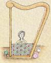 Cartoon: Throw rug (small) by ercan baysal tagged türkiye,turkey,woman,music,harp,throw,rug,orient,carpet,art,colour