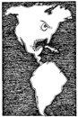 Cartoon: USA and Cuba (small) by ercan baysal tagged usa,türkiye,turkey,ercanbaysal,grotesk,opinion,good,job,work,draw,magazine,image,picture,pen,pencil,study,form,depict,idea,vision,fantasy,politics,map,logo,black,white,dollar,neighbor,line,ink,cuba