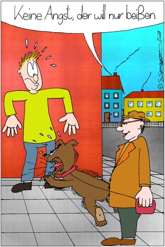 Cartoon: Der will nur beißen (medium) by chaosartwork tagged hund,beißen,bissig,tier,gassi,herrchen,böser