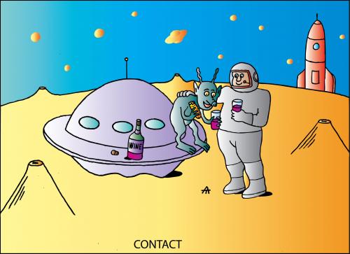 Cartoon: contact (medium) by Alexei Talimonov tagged contact,wine,universe,extraterrestrians,ufo