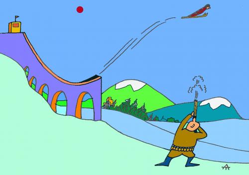 Cartoon: Dangerous Skiing (medium) by Alexei Talimonov tagged hunting,skiing