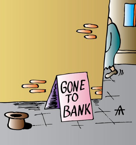 Cartoon: Gone To Bank (medium) by Alexei Talimonov tagged beggar,bank