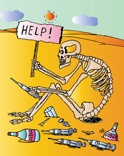 Cartoon: Help! (medium) by Alexei Talimonov tagged vodka,alcohol,drinking,drugs