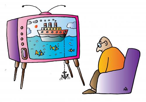 Cartoon: TV and Anchor (medium) by Alexei Talimonov tagged tv,fishes,sea