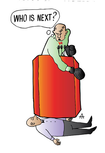Cartoon: Who is next? (medium) by Alexei Talimonov tagged politicians,debate