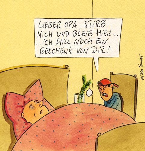 Cartoon: geschenk (medium) by Peter Thulke tagged weihnachten,weihnachten,sterben,tod,hoffnung,geschenke,opa,alter,rentner,egoismus,liebe,egoistisch,familie