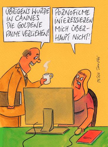 Cartoon: sexuelle belästigung (medium) by Peter Thulke tagged goldene,palme,cannes,sexuelle,belästigung,goldene,palme,cannes,sexuelle,belästigung
