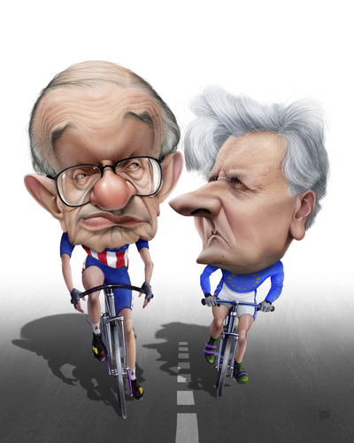 Cartoon: Greenspan e Trichet (medium) by achille tagged greenspan,trichet